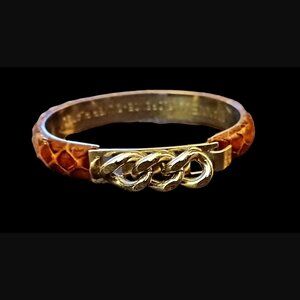 Mannelli Florence Silver Plated Brown Snake Skin Pattern  Leather Cuff Bracelet